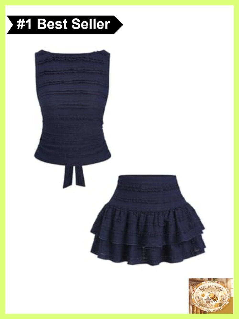 Textured Tie Back Tank Top Ruffle Layered Skirt 2 Piece Set